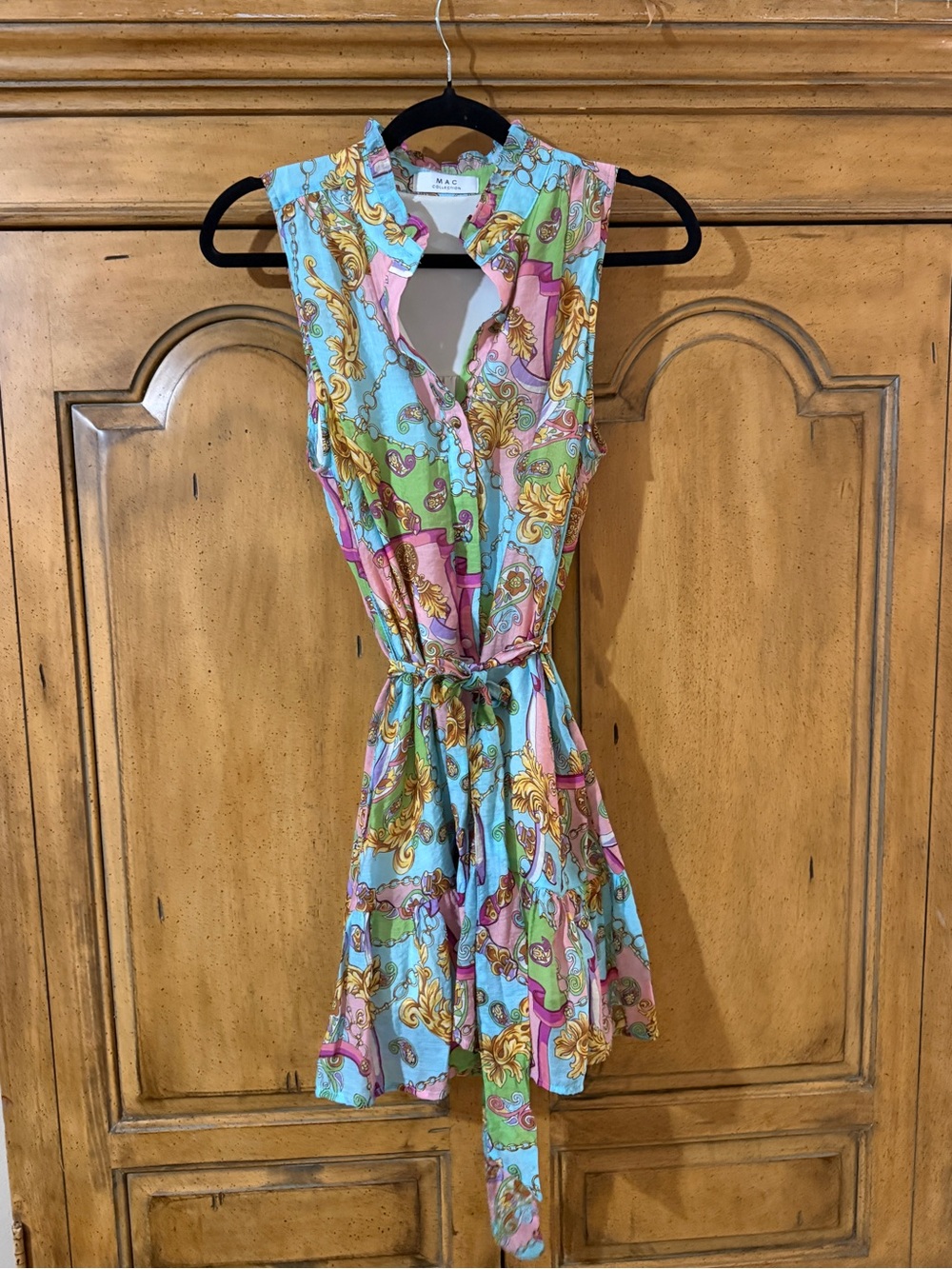 MAC Collections Sleeveless Mini Dress in Pastel Blue, Pink & Green Vintage